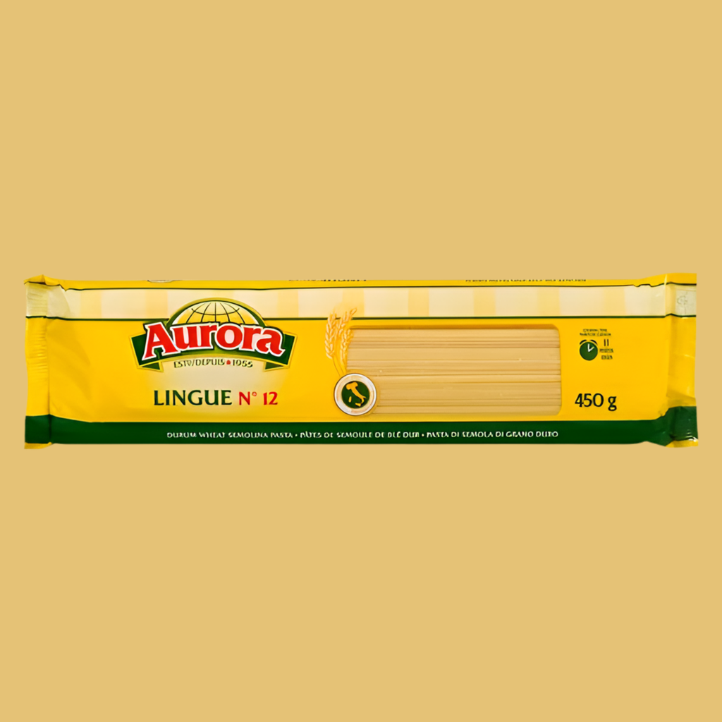 Aurora pasta package on a beige background
