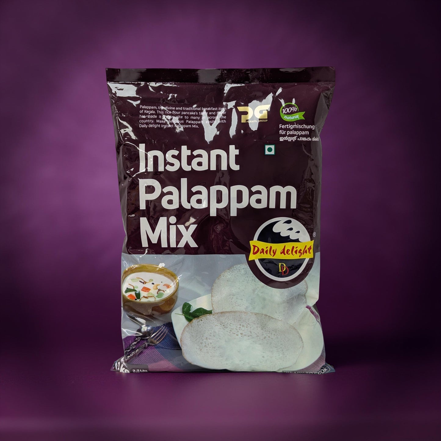Bag of Instant Palappam Mix with a purple background