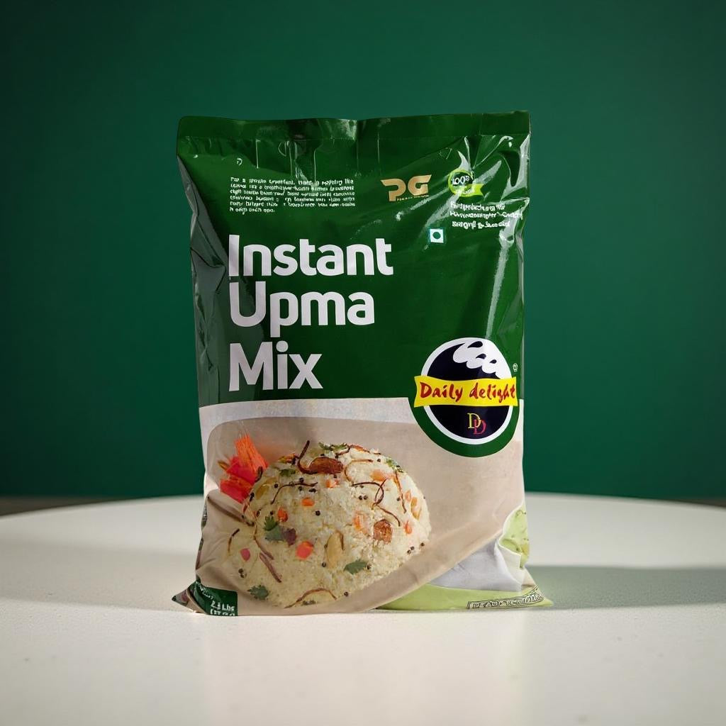Packaging of Instant Upma Mix with a green background