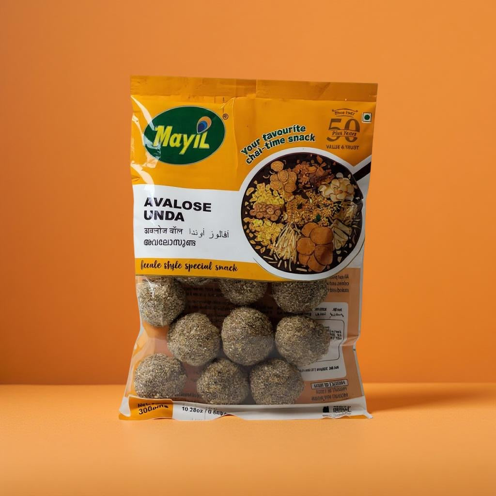 Mayil brand package of Avalose Unda snack on an orange background