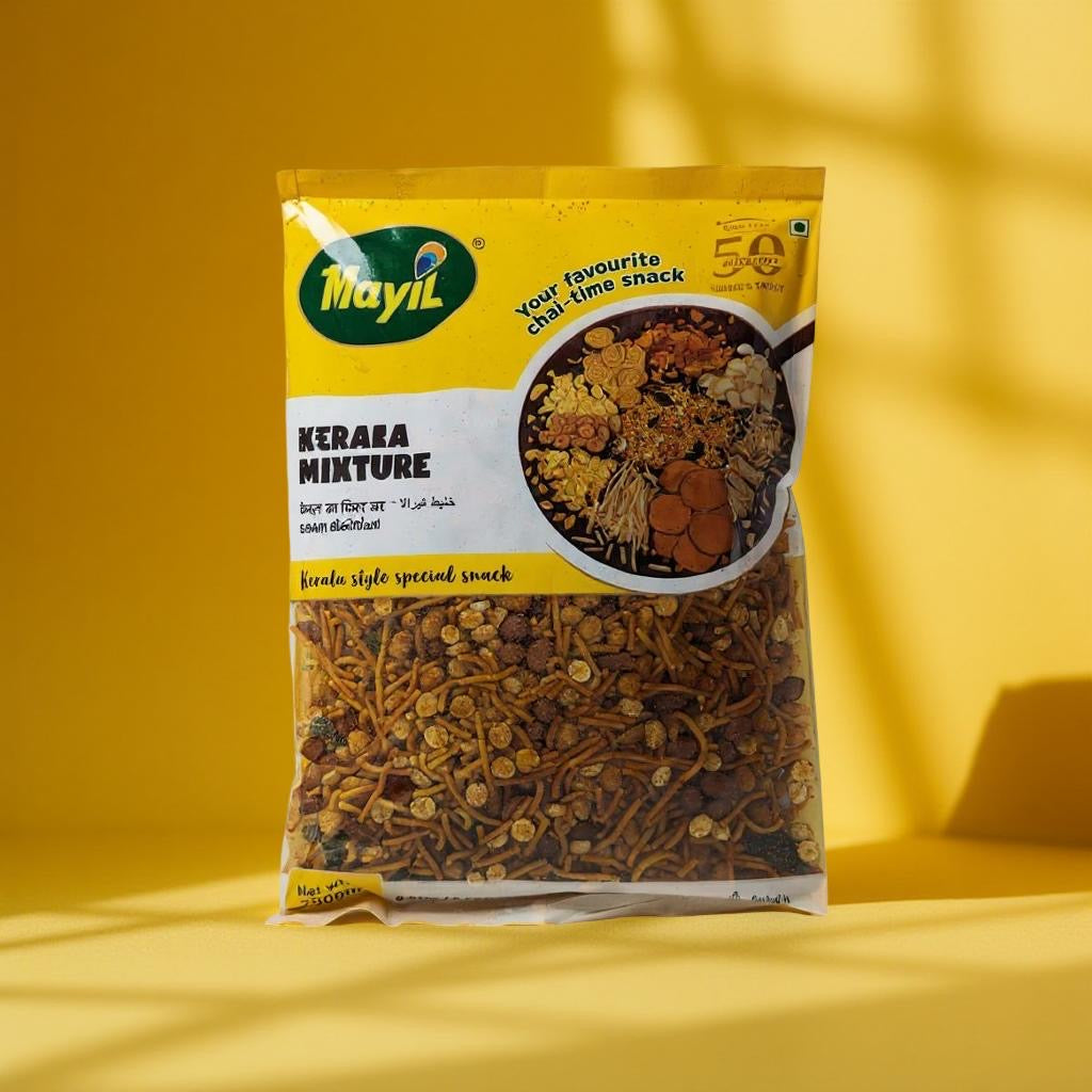 Mayil brand Kerara Mixture package on a yellow background