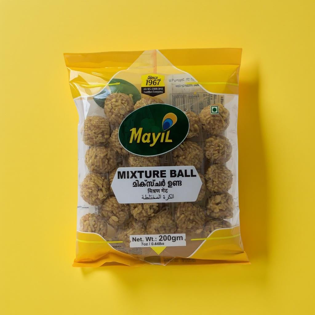 Packaged Mixture Ball with Mayil brand logo on a yellow background