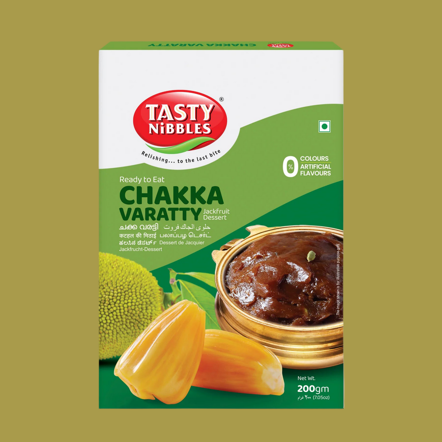 Tasty Nibbles Chakka Varatty packaging on a green background
