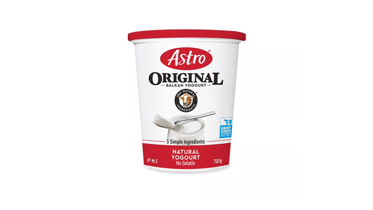 Astro Original Natural Yogurt container on a white background