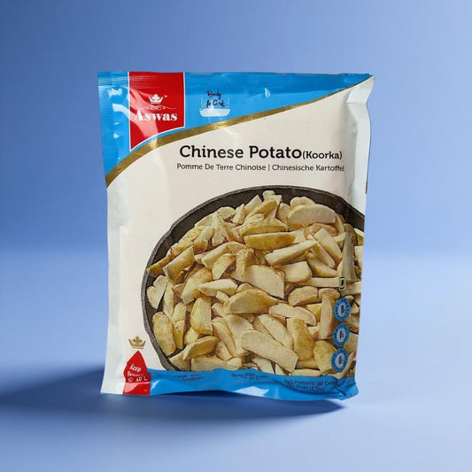 Packaged Chinese Potato (Koorka) with a blue background