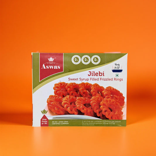 Box of Aswas Jilebi on an orange background