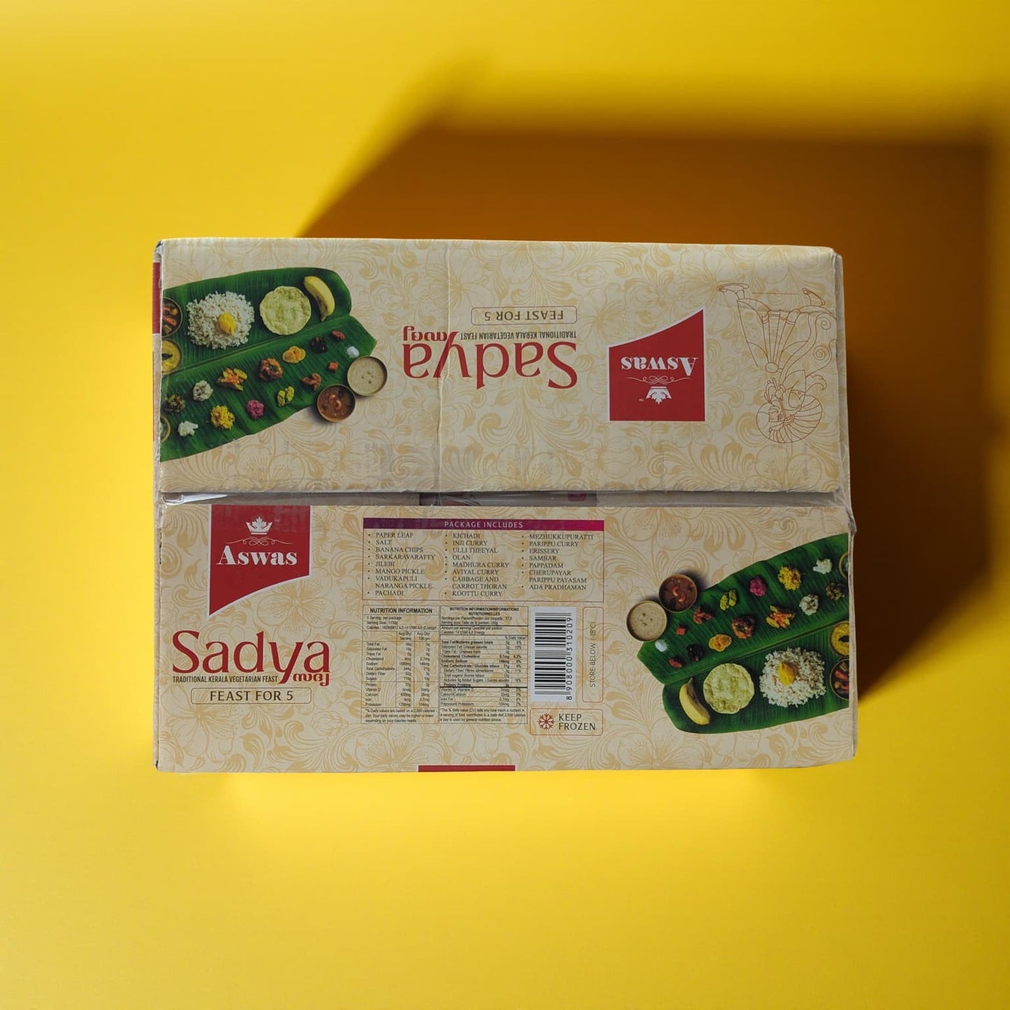 Aswaa Sadaa food packaging on a yellow background