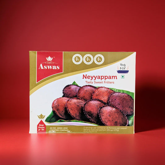 Aswas Neyyappam packaging on a red background