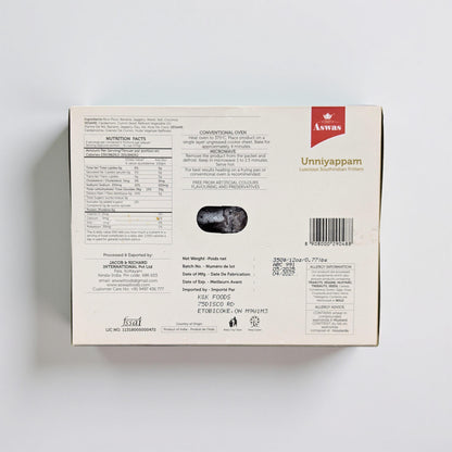 Back of a food packaging box with nutritional information and branding on a white background