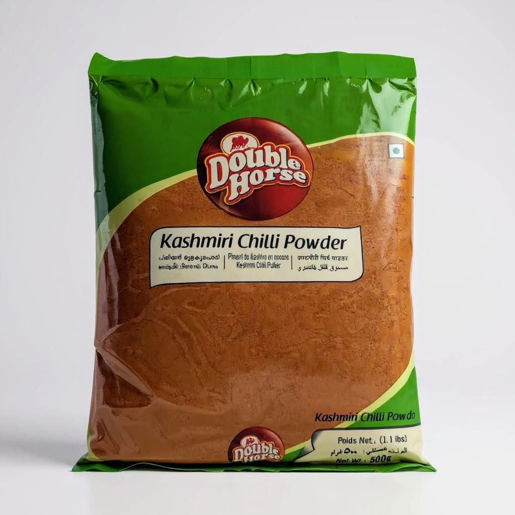 Bag of Double Horse Kashmiri Chilli Powder on a white background