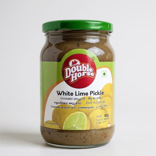 Jar of Double Horse White Lime Pickle on a white background