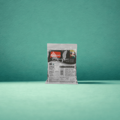 Package of Eastern Black Pepper on a teal background