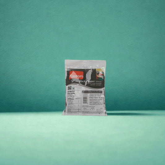 Package of Eastern Black Pepper on a teal background