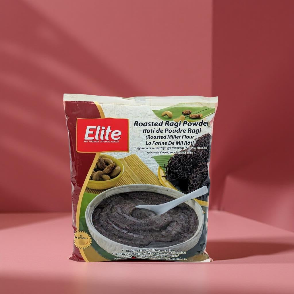 Package of Elite Roasted Regi Powder on a pink background