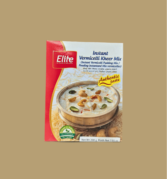 Elite Instant Vermicelli Kheer Mix packaging on a beige background