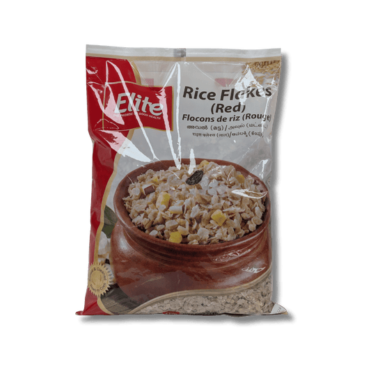 Bag of Elite Rice Flakes with a bowl of cereal on a transparent background