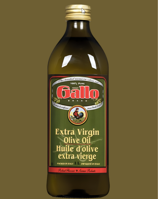 Bottle of Gallo Extra Virgin Olive Oil on a solid background