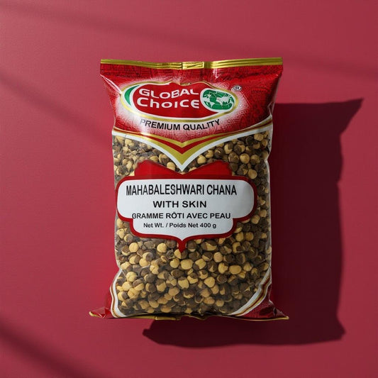 Packaged food item with 'Global Choice' branding on a red background