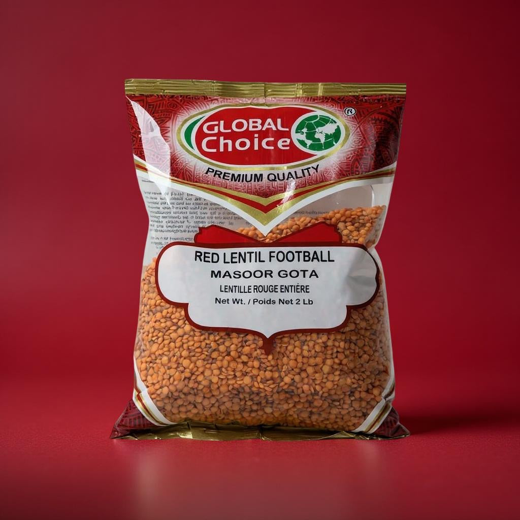 Bag of Global Choice Red Lentil Football on a red background