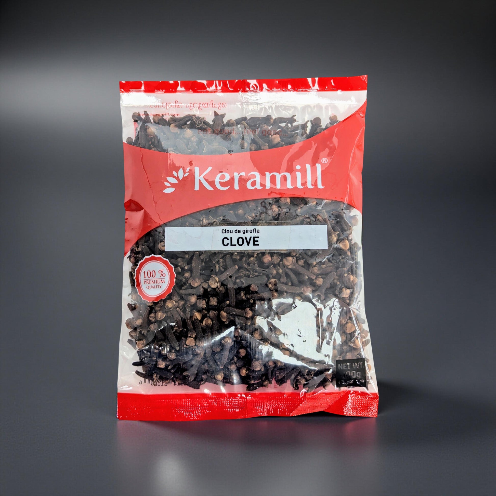 Keramill clove package on a gray background