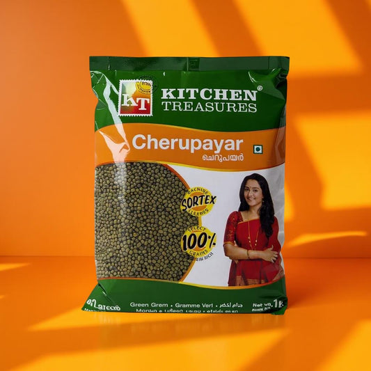 Kitchen Treasures Cherupayar package on an orange background