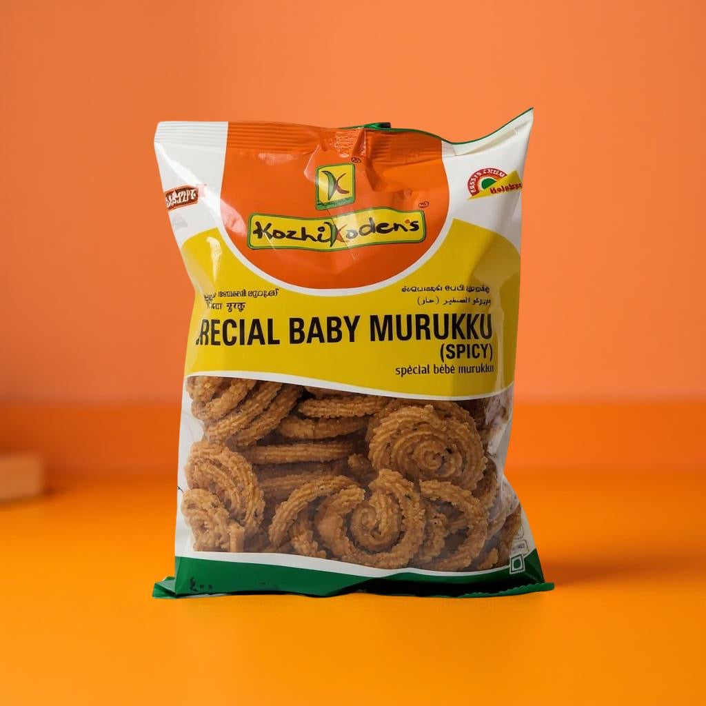 Packaged snack with Kochi Koden's branding on an orange background