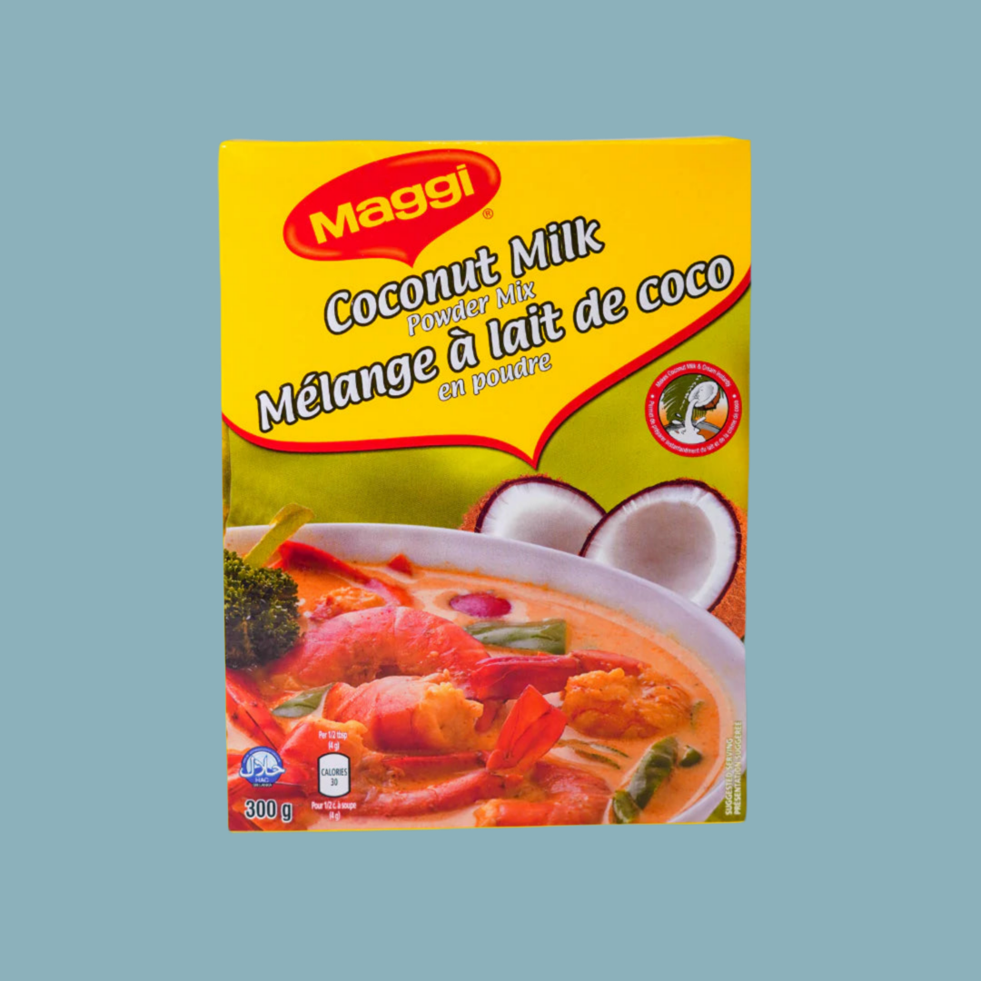 Maggi Coconut Milk Powder Mix packaging on a light blue background