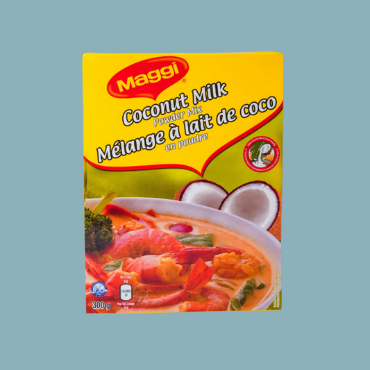 Maggi Coconut Milk Powder Mix packaging on a light blue background