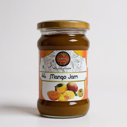 Jar of Mango Jam with a visible brand label on a white background