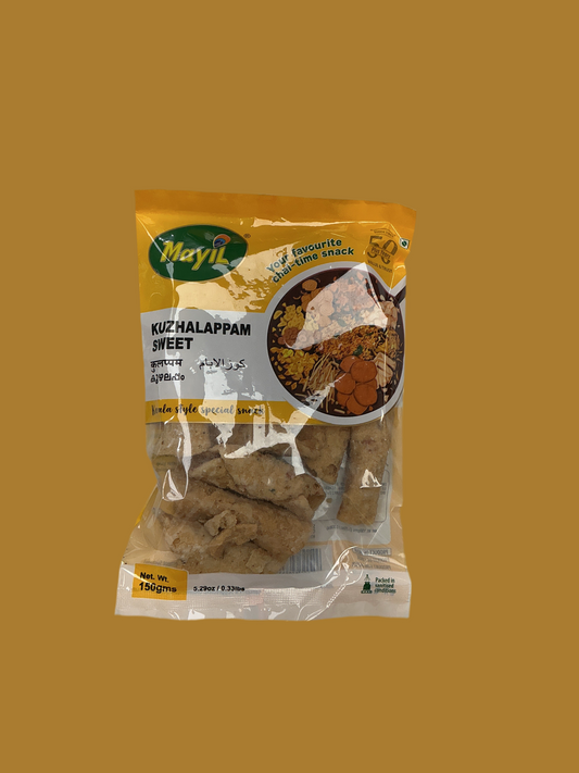 Packaged food item with a yellow label on a brown background