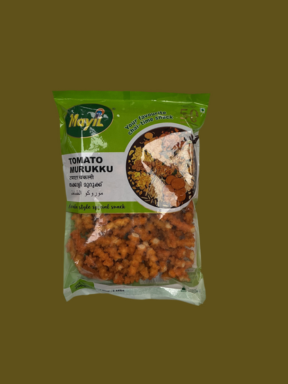 Packaged snack with a green label on a solid background