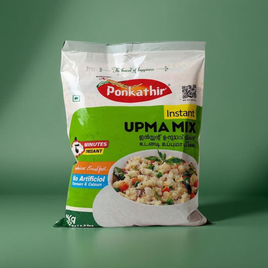 Ponkathir Instant Upma Mix package on a green background