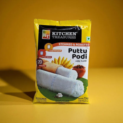 Packaged product of Puttu Padi with branding on a yellow background