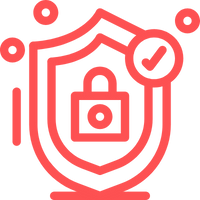Red shield icon with a lock and check mark on a green background
