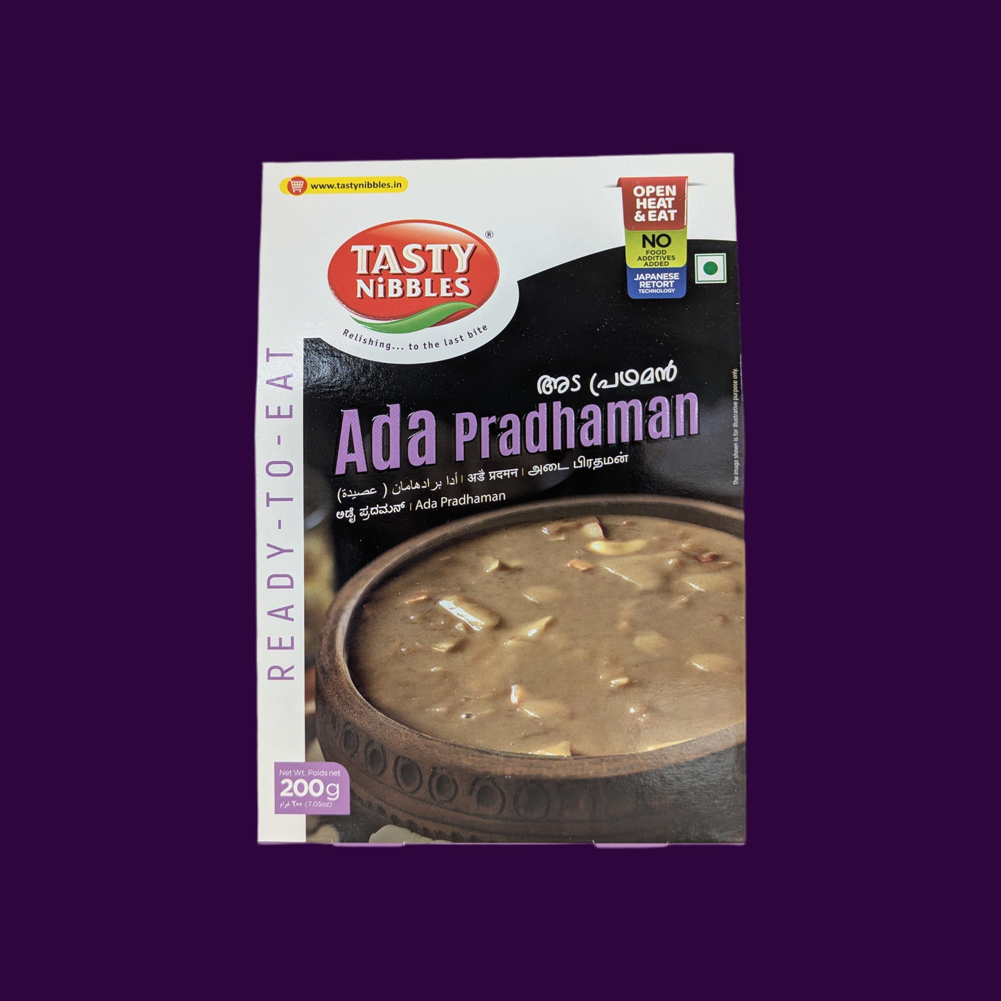 Tasty Nibbles Ada Pradhaman packaging on a purple background