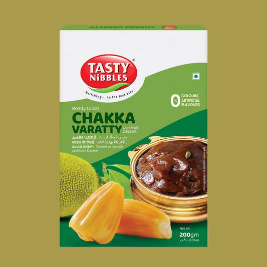 Tasty Nibbles Chakka Varatty packaging on a green background