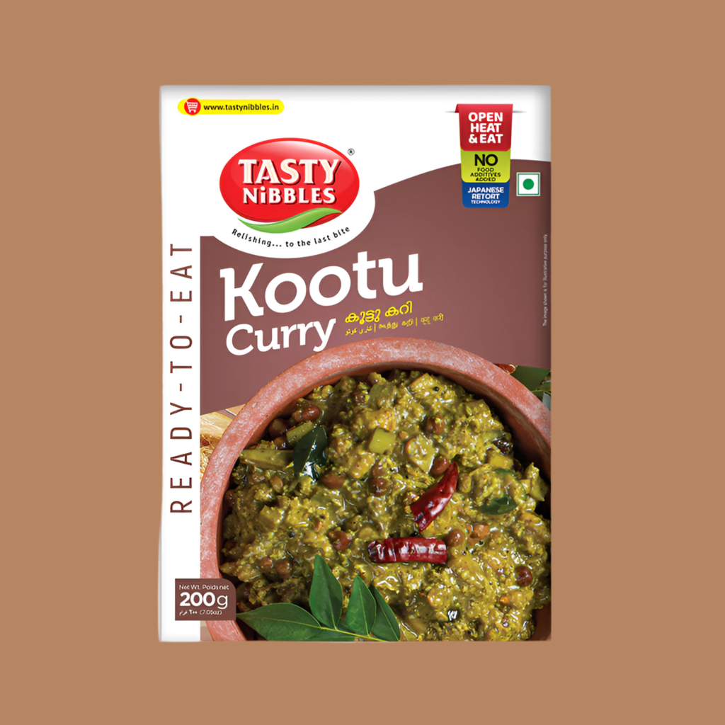 Tasty Nibbles Kootu Curry packaging on a brown background