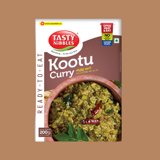 Tasty Nibbles Kootu Curry packaging on a brown background