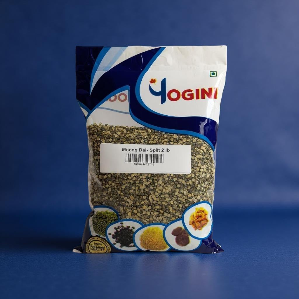 Bag of Hogeni Moong Dal on a blue background